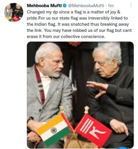 Mehbooba Mufts's new Twitter DP shows tricolour along with J&K State flag