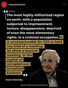 Noam Chomsky criticizes holding G20 Meet in Kashmir, Calls it an "Occupied and Brutalized" Region