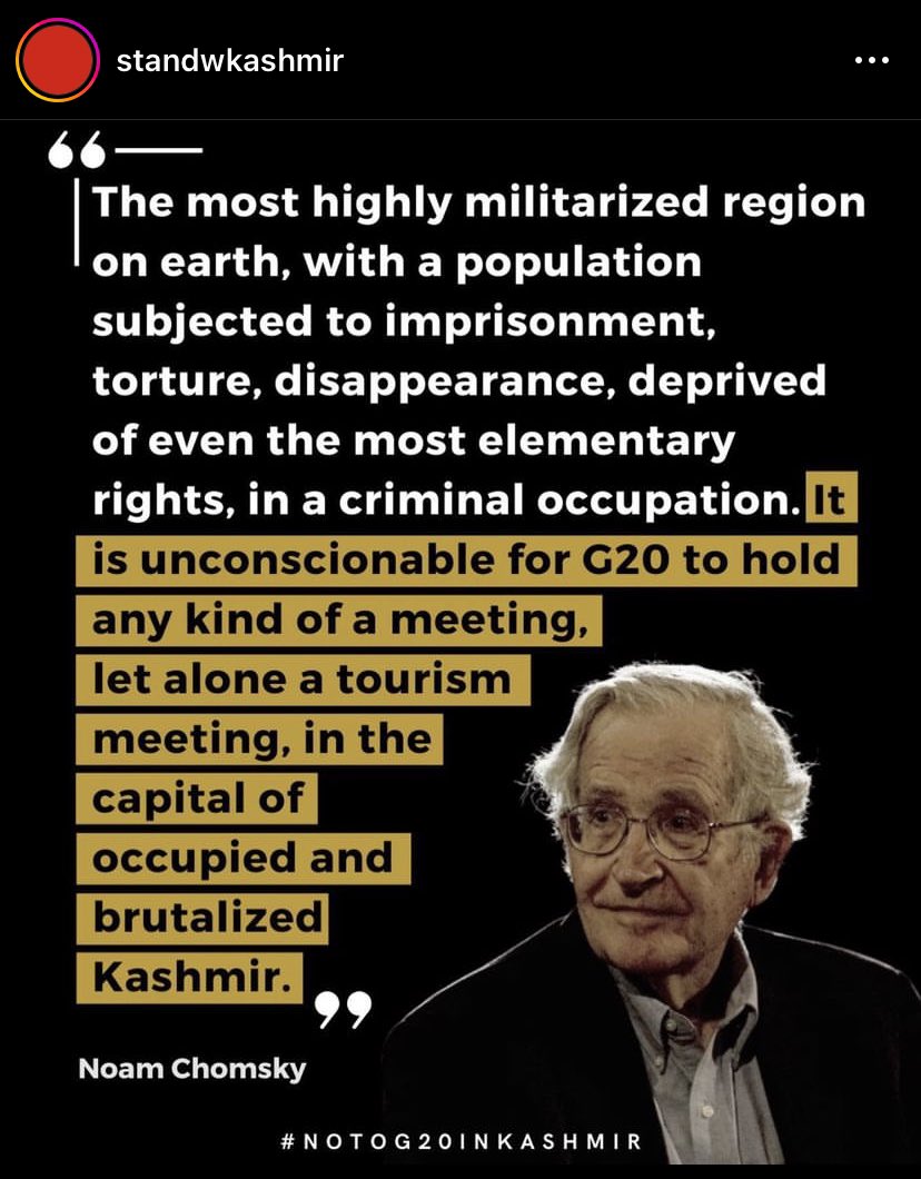 Noam Chomsky criticizes holding G20 Meet in Kashmir, Calls it an ‘Occupied and Brutalized’ Region