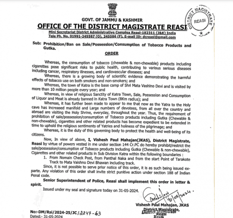 Katra Goes Smoke-Free: Tobacco Ban at Mata Vaishno Devi Shrine