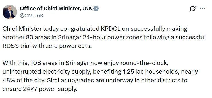 48% of Srinagar Households Now Enjoy 24×7 Electricity: What the RDSS Trial Means on the Ground